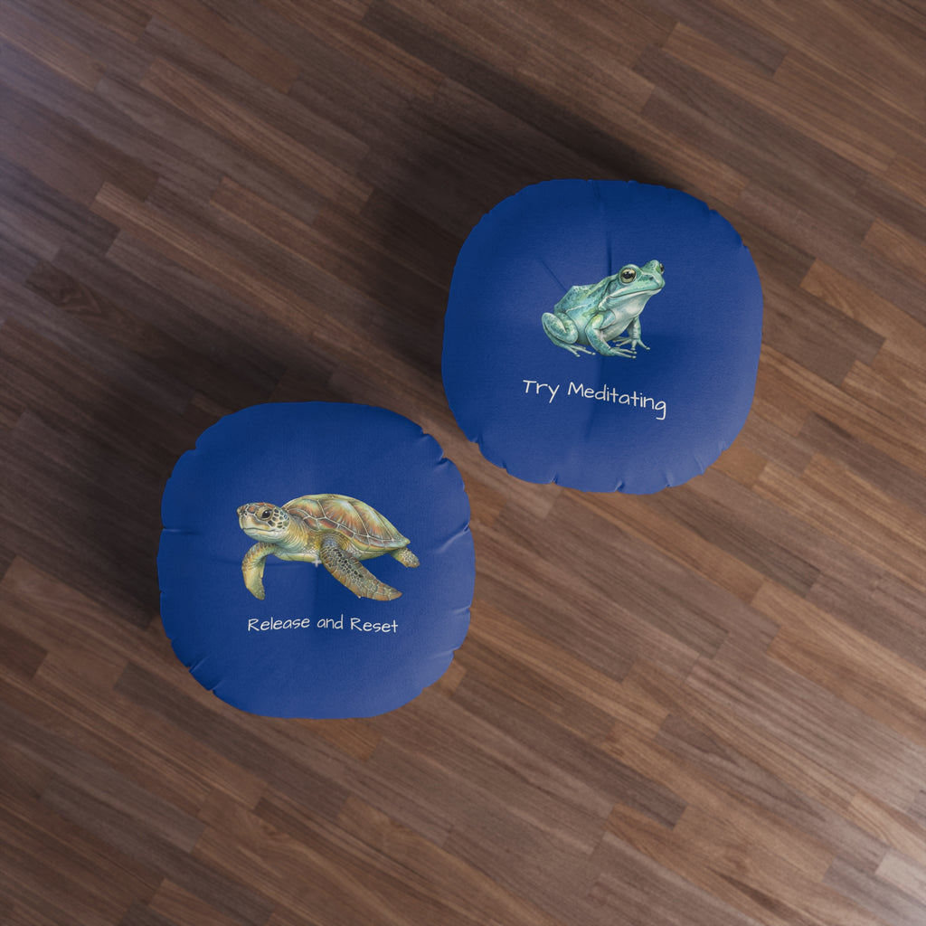 Round Floor Pillow —  Turtle & Frog Relaxation Cushion