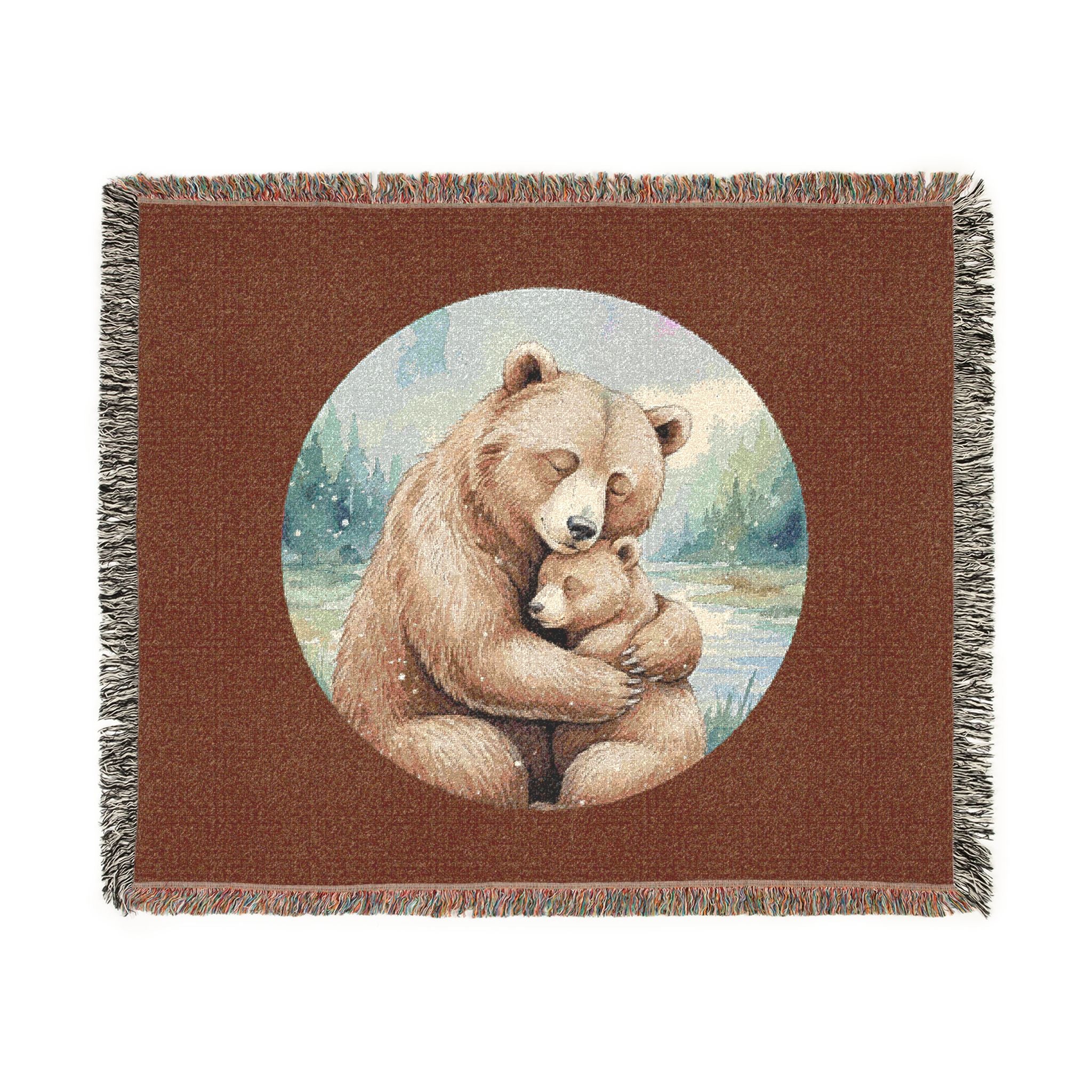 Cozy Mama Bear & Cub - Cotton, Woven Blanket