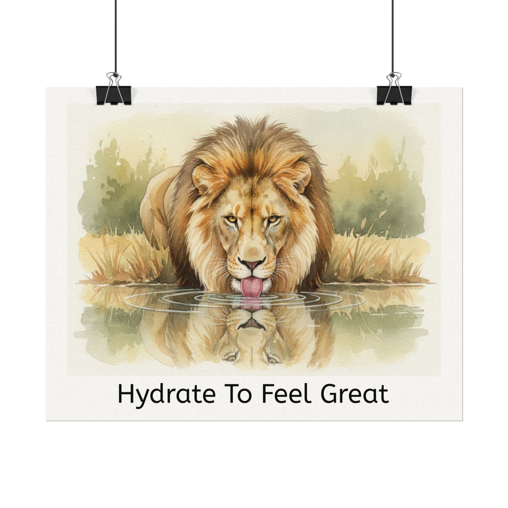 Hydrate To Feel Great - Lion Watercolor Painting