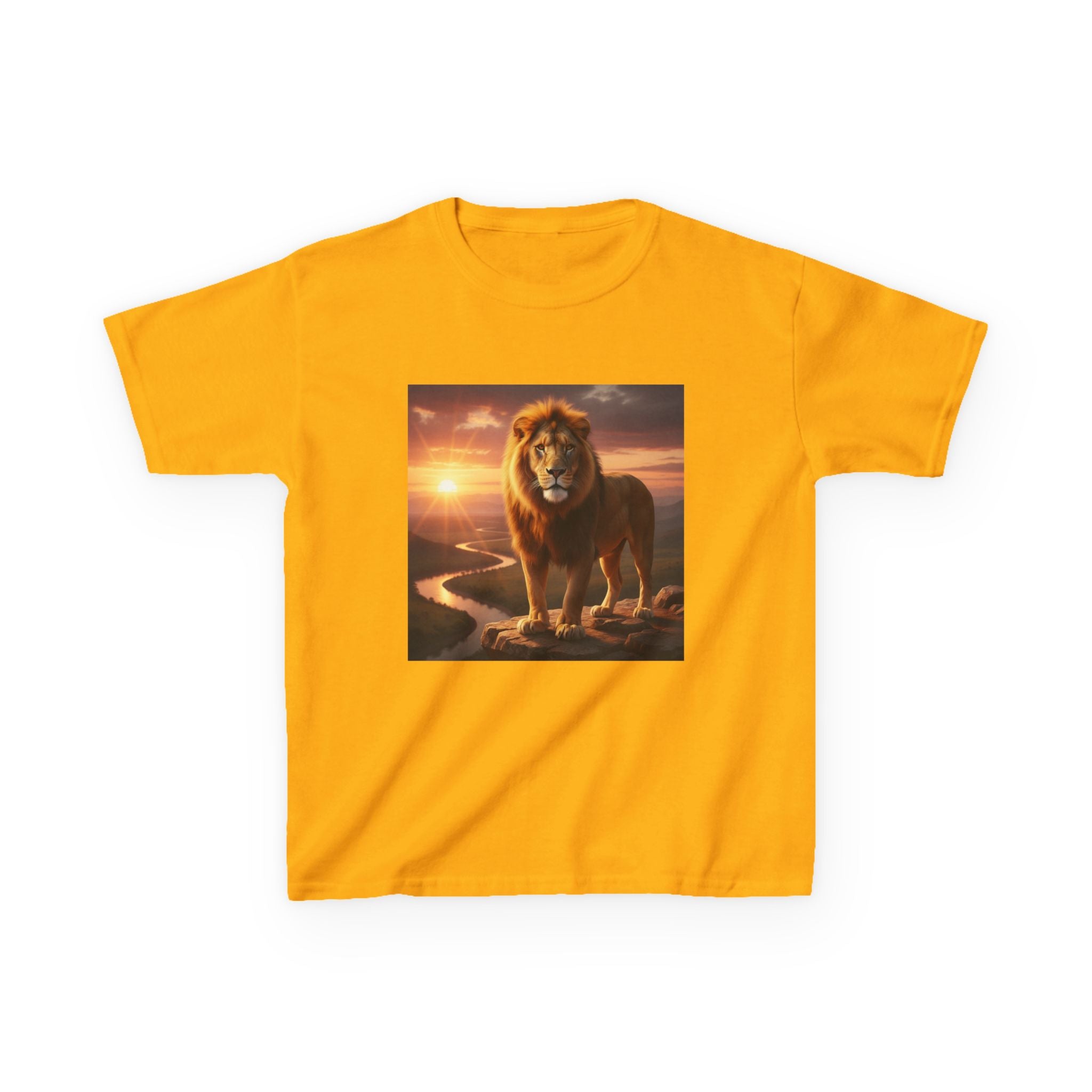 Kids Lion Sunset T‑Shirt — Majestic Lion Graphic Tee for Children